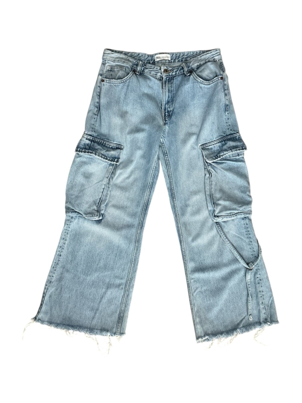 Zara Light Wash Cargo Wide Leg Jeans Size 6